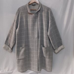 Eileen Fisher Gray Plaid Long Coat